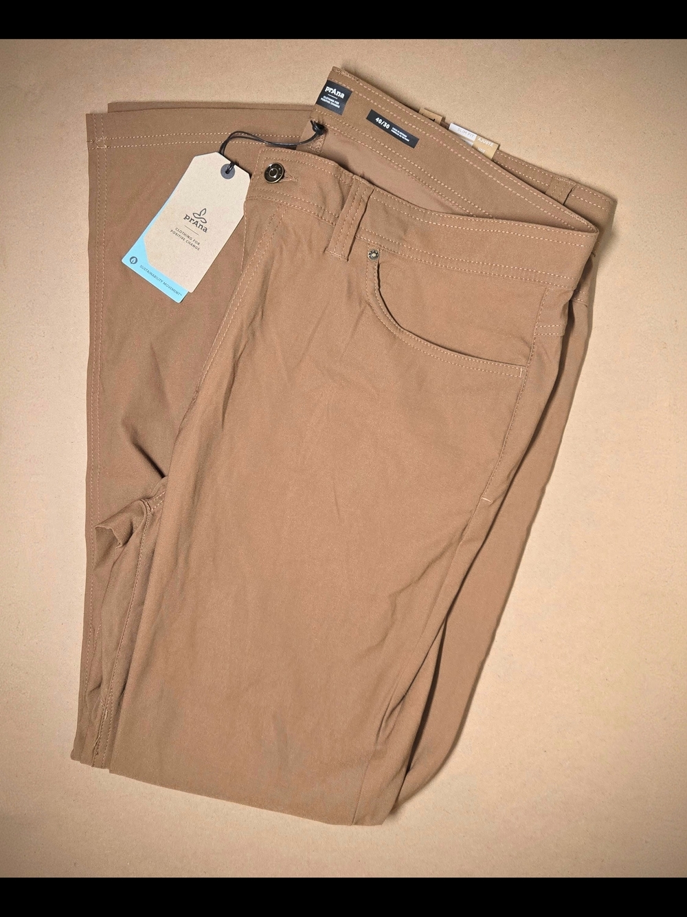 NEW Prana Brion II Pants 40 X 30 Stretch Slim Fit Tapered Chino Brown Hiking